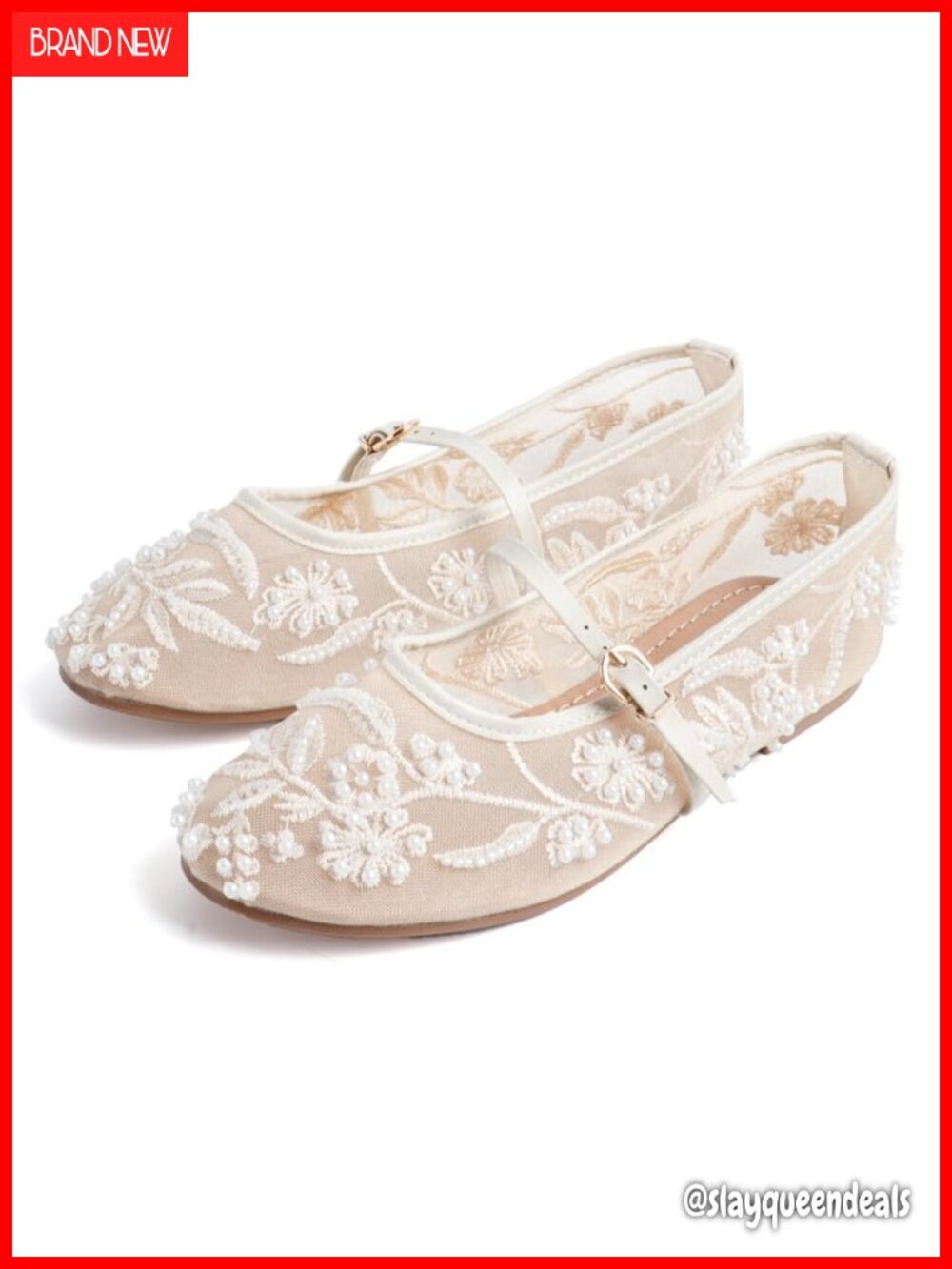 Floral Mesh Ballet Flats with Strap Round Toe Slip On Women's Shoes